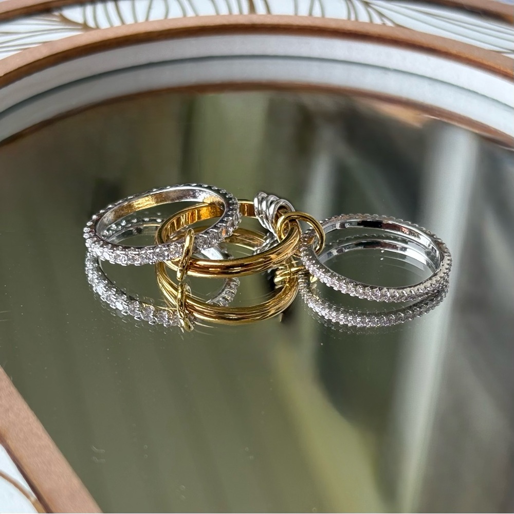Mixed Metal Crystal Ring Stack | Gold + Silver | Dainty & Layered Set